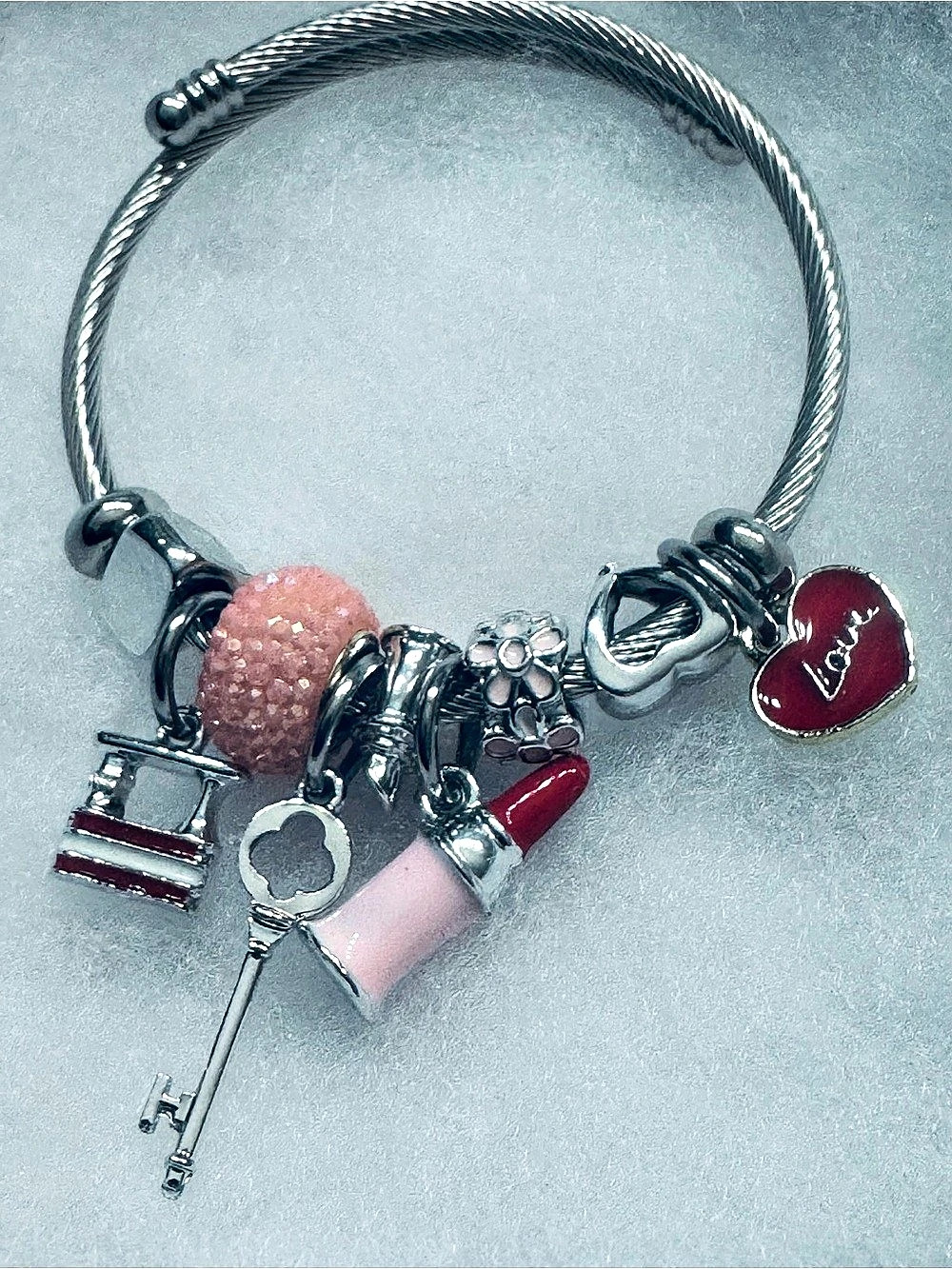 NWOT Charm Bracelet in Silver & Pink